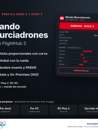 Mando Murciadrones para FlightHub 2: panel del mando armado y licencias por dock, PC, RC Plus 2 y servidor AIO